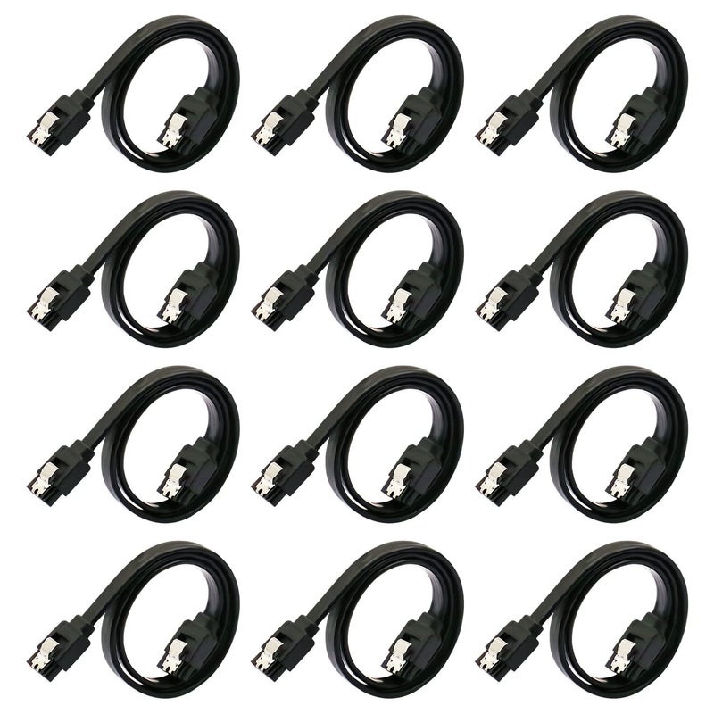 DaFuRui 12-Pack SATA III Cable SATA III 6.0 Gbps Data Cable Straight Black with Locking Latch 16 Inches SATA Cable Pack for HDDã€SSDã€CD and DVD Drives - Image 1